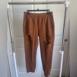 Women’s Distressed Brown Sweatpants - Casual Joggers